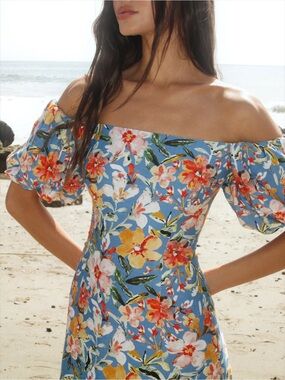 Revolve Astr Blue Floral One-Shoulder Summer Dress